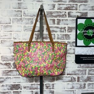 Floral Tote Bag with Tan Straps